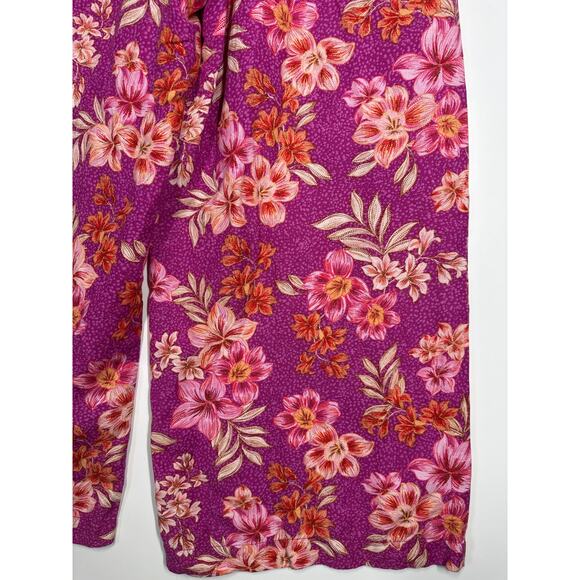 Loft Linen Breezy Wide Leg Pants Pink Floral Pockets Sz M Beach Vacation Casual - Picture 9 of 13